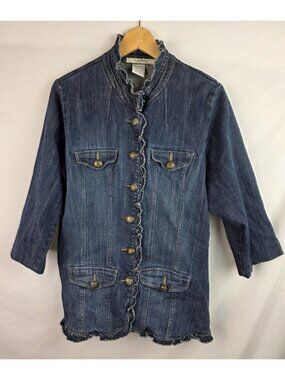 Z Cavaricci Womens Jean Jacket Size 2 Denim Jacket 3/4 Sleeve Long Coat Top